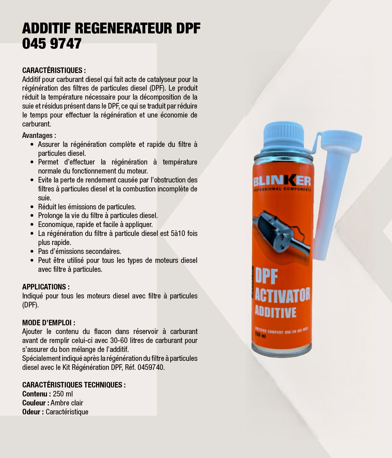 BLINKER  Pack 3 Produits Aditif Activateur DPF Regénérateur FAP